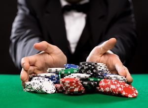 Dealer with poker chips